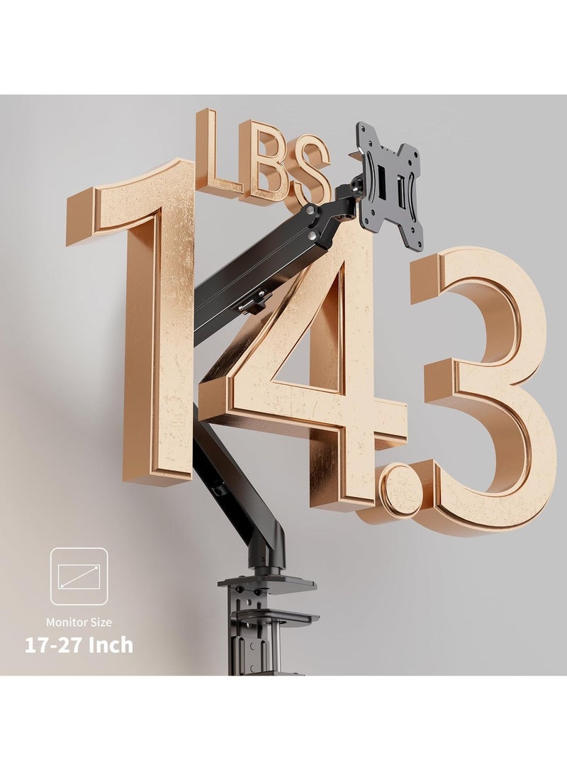 ELTRAZONE Single Monitor Mount – Gas Spring Monitor Arm with Full Motion, Adjustable Mount, VESA Bracket, Fits 17 to 27 Inch Monitors, Holds up to 14.3 lbs – Ergonomic, Flexible Desk Stand for Enhanced Comfort & Space-Saving - Image 5