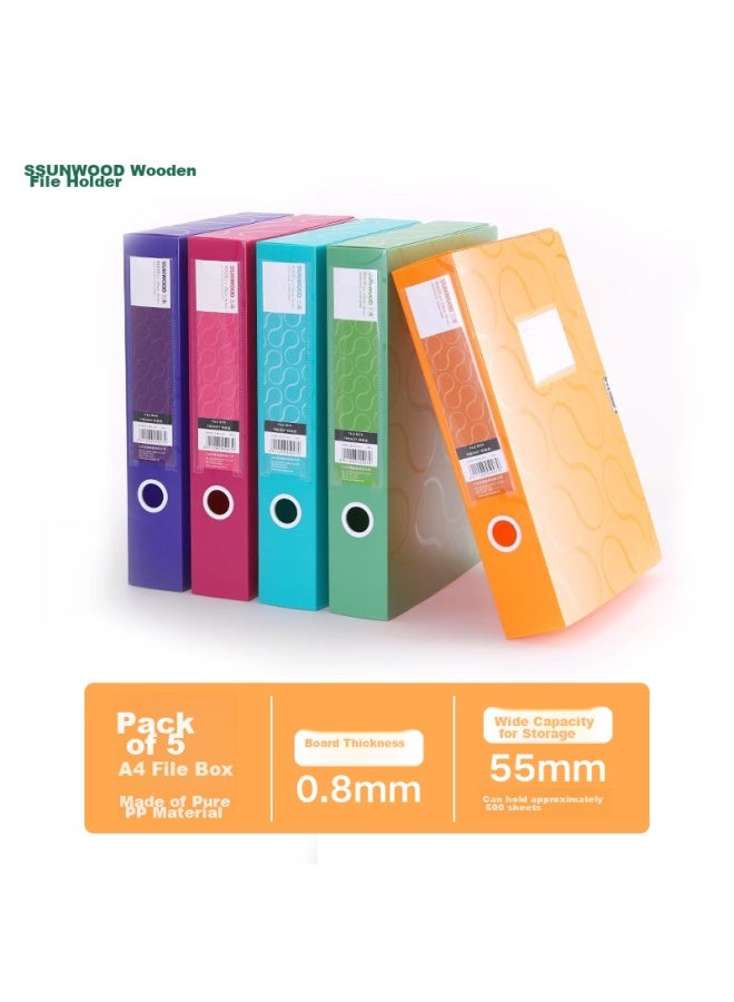 Sunwood 5-pack A4/55mm Plato Series ملفات وثائق ملونة/صناديق وثائق/منظمات وثائق/صناديق تخزين/صناديق تنظيم فئات، 5 ألوان مختلطة، Fbe4007 - Image 1