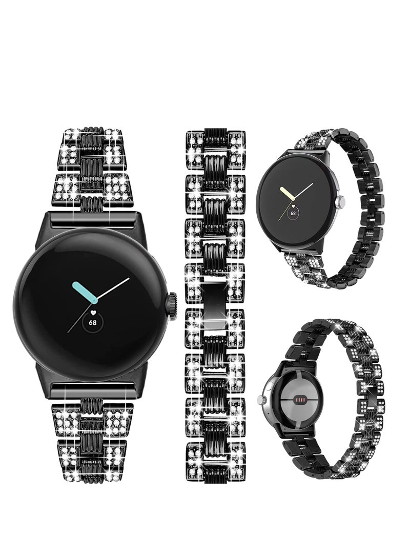 Excefore Bling Band with Rhinestone Diamond, Compatible for Google Pixel Watch Band, Stylish Lightweight Sparkling Glitter Metal Band for Google Pixel Watch, for Women Girl(Black) - Image 1