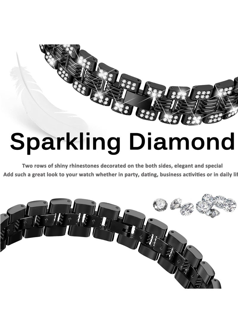 Excefore Bling Band with Rhinestone Diamond, Compatible for Google Pixel Watch Band, Stylish Lightweight Sparkling Glitter Metal Band for Google Pixel Watch, for Women Girl(Black) - Image 3