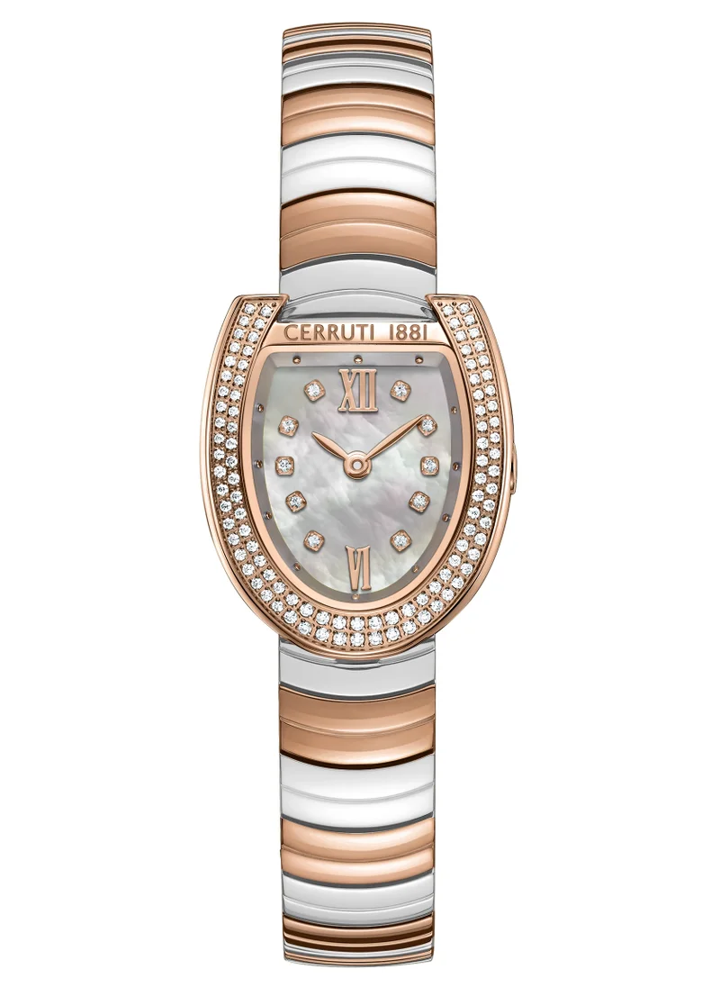 CERRUTI 1881 Cerruti 1881 Lerici Analog Women's Watch - White Mother of Pearl Dial, Roman Numerals, Rose Gold Two Tone Bracelet