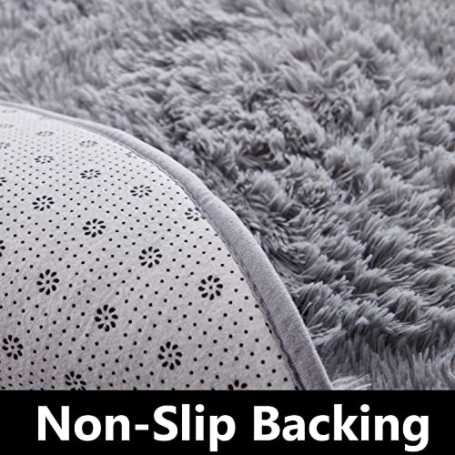 FJZFING Grey Round Rug Ultra-Soft Plush Modern 5x5 Circle Area Rug for Kid's Bedroom, Fluffy Shag Circular Rug for Nursery Room, Non-Slip Home Decor Cute Grey Carpet for Teen's Room - Image 5