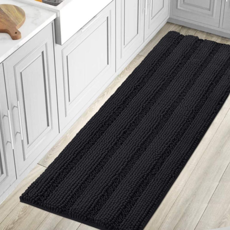 H.VERSAILTEX Bathroom Rugs Bath Mat Runner Rug Non Slip Kitchen Rug Extra Long Bath Rug Runners Oversized 59"" x 20"" Absorbent Washable Dry Fast Plush Area Rug for Bathroom/Bedroom - Black - Image 1