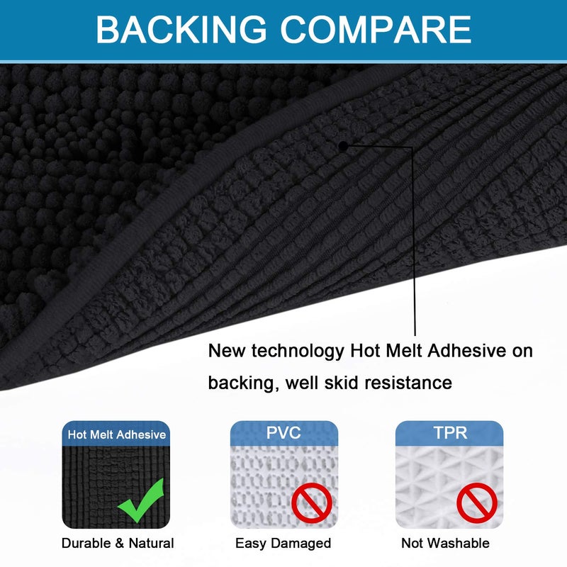 H.VERSAILTEX Bathroom Rugs Bath Mat Runner Rug Non Slip Kitchen Rug Extra Long Bath Rug Runners Oversized 59"" x 20"" Absorbent Washable Dry Fast Plush Area Rug for Bathroom/Bedroom - Black - Image 3