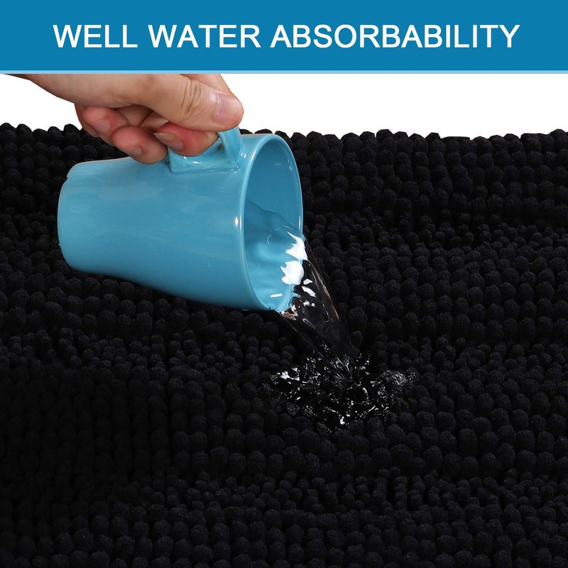 H.VERSAILTEX Bathroom Rugs Bath Mat Runner Rug Non Slip Kitchen Rug Extra Long Bath Rug Runners Oversized 59"" x 20"" Absorbent Washable Dry Fast Plush Area Rug for Bathroom/Bedroom - Black - Image 4