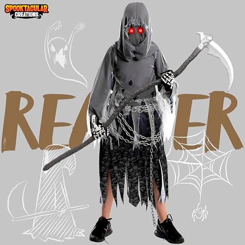 Spooktacular Creations Child Unisex Grim Reaper Costume, Halloween Costume with Glowing Red Eyes for Kids Trick-or-Treating-S(5-7yr) - Image 3