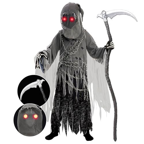 Spooktacular Creations Child Unisex Grim Reaper Costume, Halloween Costume with Glowing Red Eyes for Kids Trick-or-Treating-S(5-7yr) - Image 2