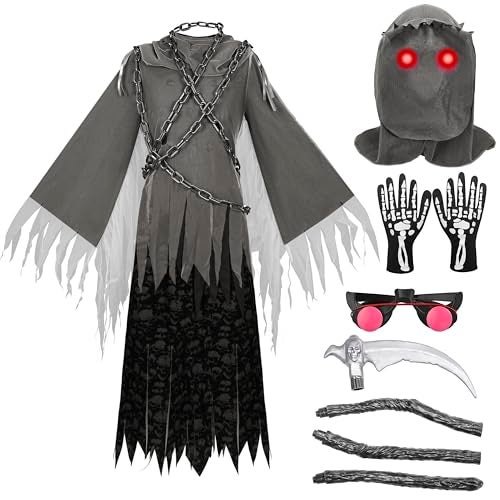 Spooktacular Creations Child Unisex Grim Reaper Costume, Halloween Costume with Glowing Red Eyes for Kids Trick-or-Treating-S(5-7yr) - Image 4