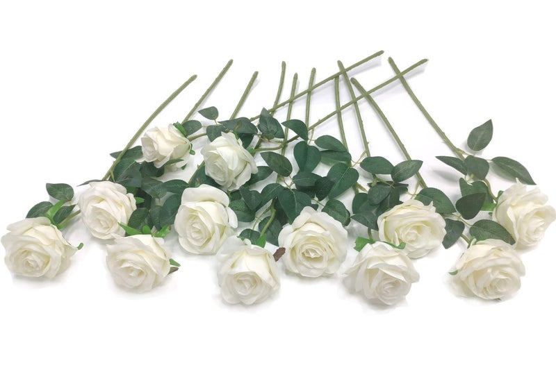 Laelfe 12 PCS Artificial Flowers Roses Silk Flowers Fake Long Stem Artificial Roses for Home Wedding Bathroom Kitchen Decorations