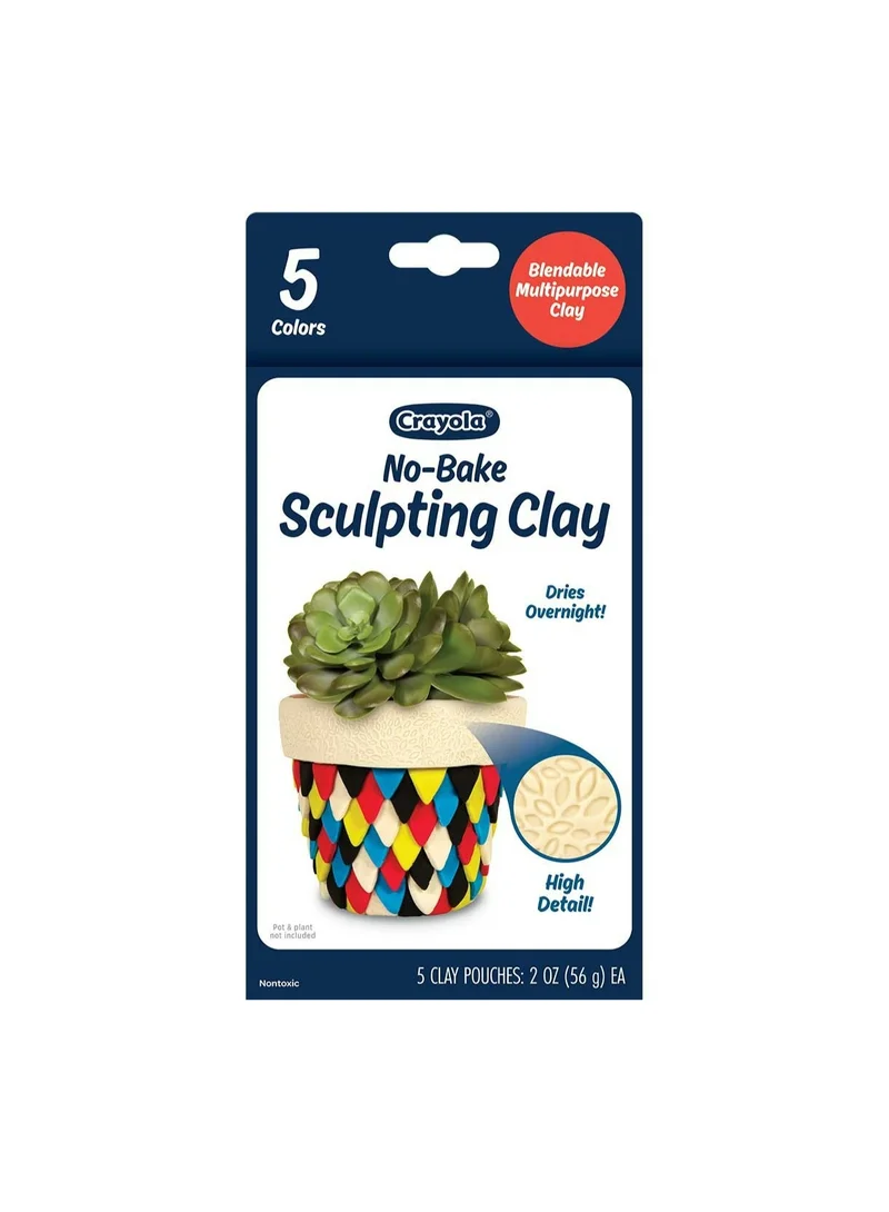 كرايولا Crayola No-Bake Sculpting Clay 5-Pack – Air-Dry Modeling Clay in Primary Colors, Non-Toxic, for Kids Ages 4+