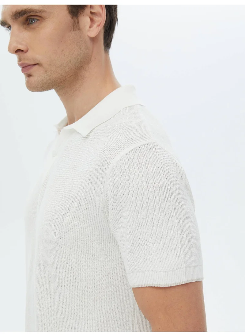 Kip Ecru Polo Neck Jacquard Knitwear