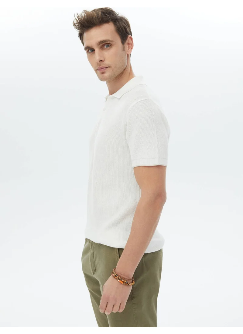 Kip Ecru Polo Neck Jacquard Knitwear