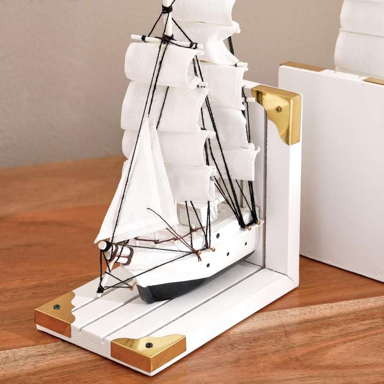 Pan Home Orca Wooden Boat Bookend - White - Image 2