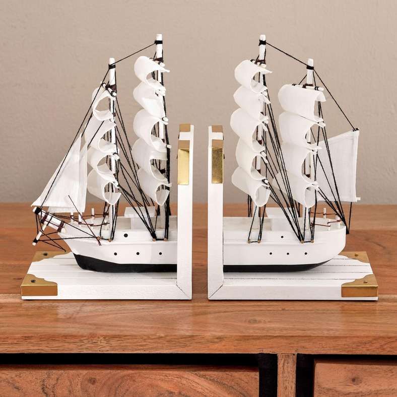 Pan Home Orca Wooden Boat Bookend - White - Image 3