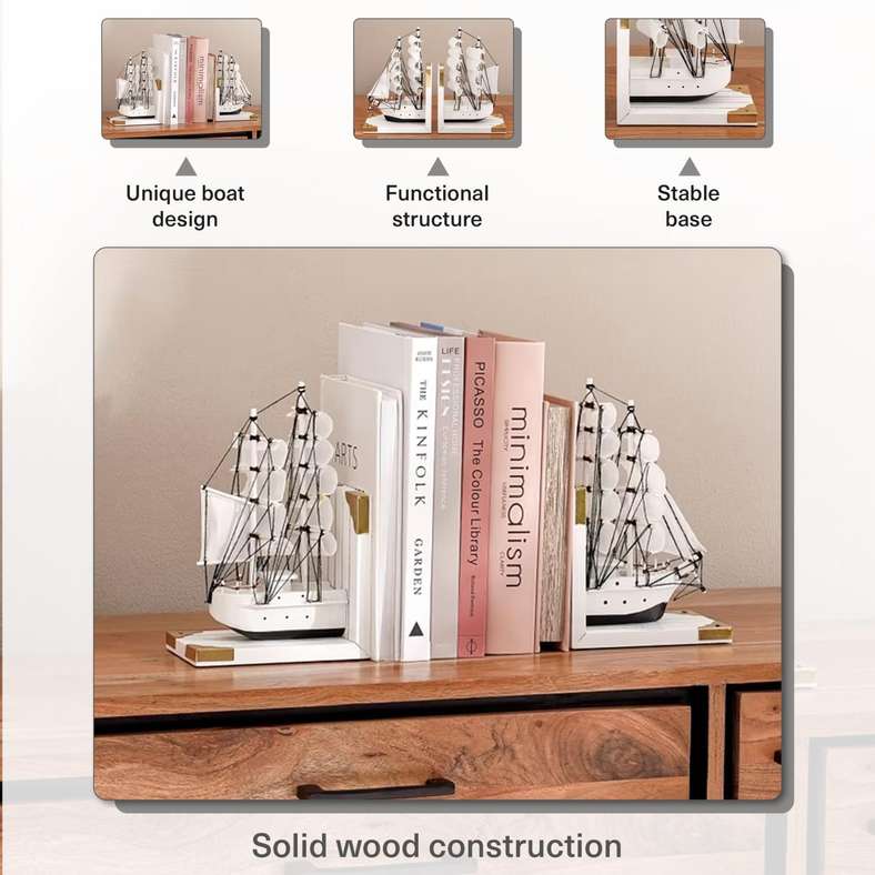 Pan Home Orca Wooden Boat Bookend - White - Image 5