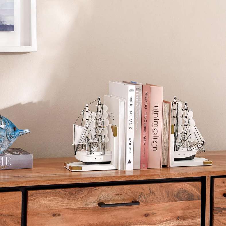 Pan Home Orca Wooden Boat Bookend - White - Image 1