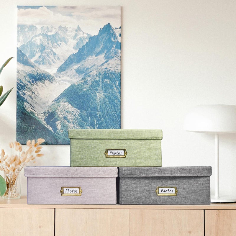 Sprsthai Linen Photo Storage Box â€“ Holds 1700 Photos, 24 Adjustable Dividers & 72 Labels Multi-Use Organizer for Photos, Envelopes, Recipes Beige - Image 5
