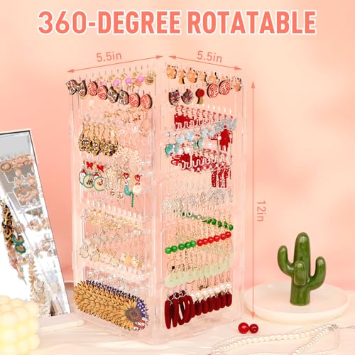 17Dec 360 Rotating Earring Holder Organizer Stand,5 Tiers Acrylic Jewelry Organizers and Storage,Stud Earring Organizers and Storage,228 Holes and 232 Grooves for Earrings Necklaces chain bracelet - Image 2