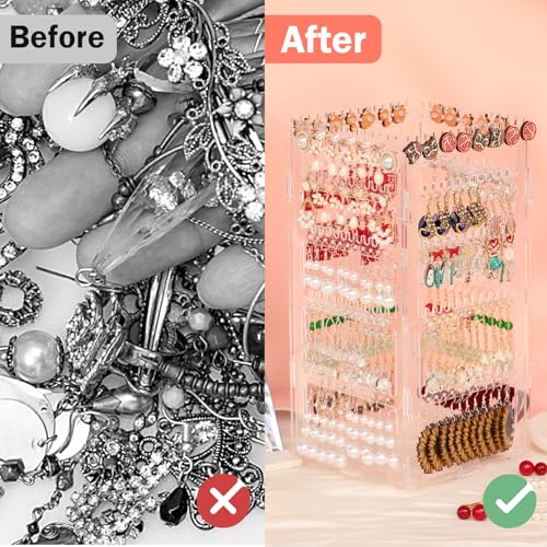 17Dec 360 Rotating Earring Holder Organizer Stand,5 Tiers Acrylic Jewelry Organizers and Storage,Stud Earring Organizers and Storage,228 Holes and 232 Grooves for Earrings Necklaces chain bracelet - Image 5