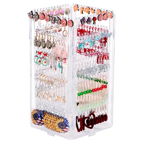 17Dec 360 Rotating Earring Holder Organizer Stand,5 Tiers Acrylic Jewelry Organizers and Storage,Stud Earring Organizers and Storage,228 Holes and 232 Grooves for Earrings Necklaces chain bracelet - Image 1
