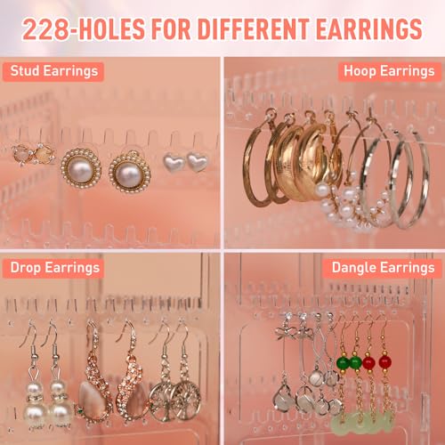 17Dec 360 Rotating Earring Holder Organizer Stand,5 Tiers Acrylic Jewelry Organizers and Storage,Stud Earring Organizers and Storage,228 Holes and 232 Grooves for Earrings Necklaces chain bracelet - Image 3