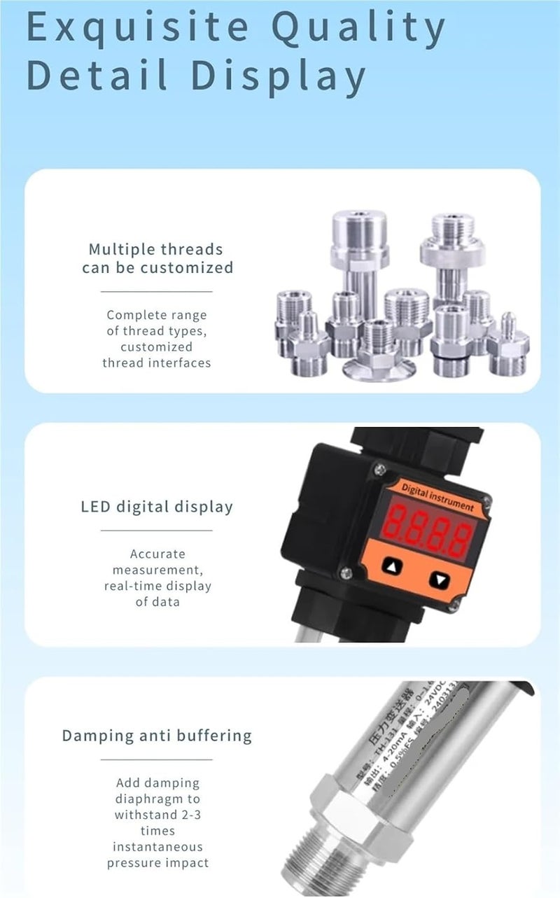 Industrial Diffused Silicon Pressure Transmitter High Accuracy 4-20mA Output for Constant Water Supply Oil Gas Liquid(0-100MPa) - Image 5