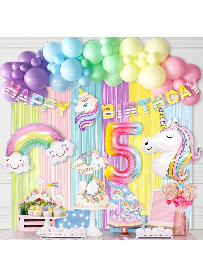 Hombae Unicorn 5Th Birthday Party Decorations For Girls Hombae 5Th Birthday Party Supplies Kit Rainbow Birthday Banner Balloons Garland No.5 Foil Balloon Macaron Tinsel Curtains - Image 2