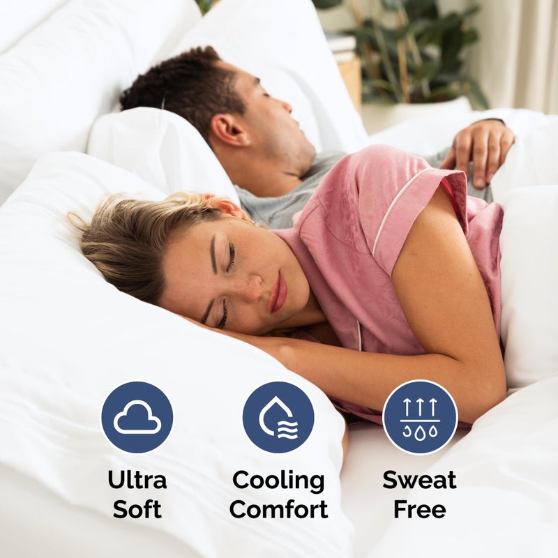 Split Queen Sheets - Easy-Fit  Wrinkle-Resistant  Designed for Split Queen Mattress - Split Queen Sheets Sets Fits 14"" to 16"" Deep Pockets - Premium Extra Soft  Queen Split Fitted Sheet Set - White