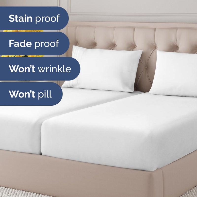 Split Queen Sheets - Easy-Fit  Wrinkle-Resistant  Designed for Split Queen Mattress - Split Queen Sheets Sets Fits 14"" to 16"" Deep Pockets - Premium Extra Soft  Queen Split Fitted Sheet Set - White