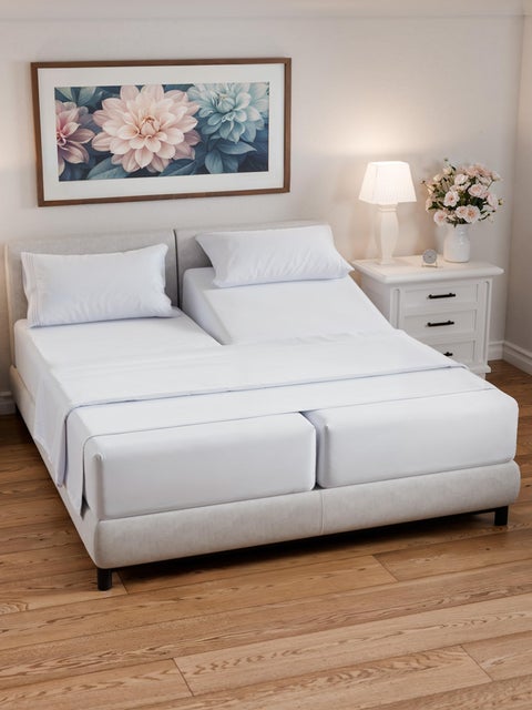 Split Queen Sheets - Easy-Fit  Wrinkle-Resistant  Designed for Split Queen Mattress - Split Queen Sheets Sets Fits 14"" to 16"" Deep Pockets - Premium Extra Soft  Queen Split Fitted Sheet Set - White