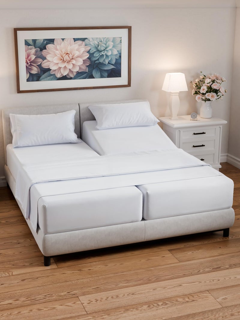 Split Queen Sheets - Easy-Fit  Wrinkle-Resistant  Designed for Split Queen Mattress - Split Queen Sheets Sets Fits 14"" to 16"" Deep Pockets - Premium Extra Soft  Queen Split Fitted Sheet Set - White