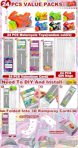 AMENON 3D Race Card 24 Pack Easter Basket Stuffers for Teens Easter Party Favor 3In1 Motorbike Toys Inertia Toy Friction Powered Cars Cards for Kid Classroom Exchange Prizes Goodie Bag Filler - Image 5