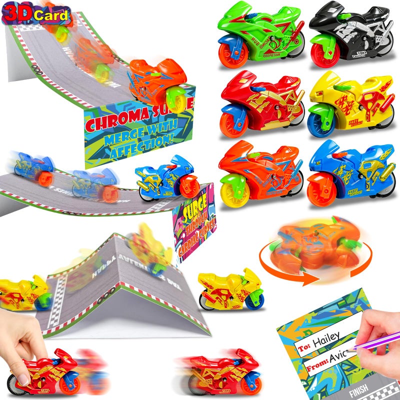 AMENON 3D Race Card 24 Pack Easter Basket Stuffers for Teens Easter Party Favor 3In1 Motorbike Toys Inertia Toy Friction Powered Cars Cards for Kid Classroom Exchange Prizes Goodie Bag Filler - Image 3