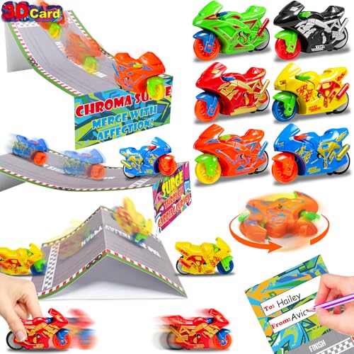 AMENON 3D Race Card 24 Pack Easter Basket Stuffers for Teens Easter Party Favor 3In1 Motorbike Toys Inertia Toy Friction Powered Cars Cards for Kid Classroom Exchange Prizes Goodie Bag Filler - Image 1