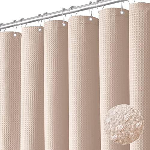 Dynamene Blush Pink Fabric Shower Curtain Waffle Weave Textured Heavy Duty Cloth Shower Curtains for Bathroom 256GSM Hotel Luxury Weighted Bath Curtain Set with 12 Hooks72x72 Blush Pink - Image 1