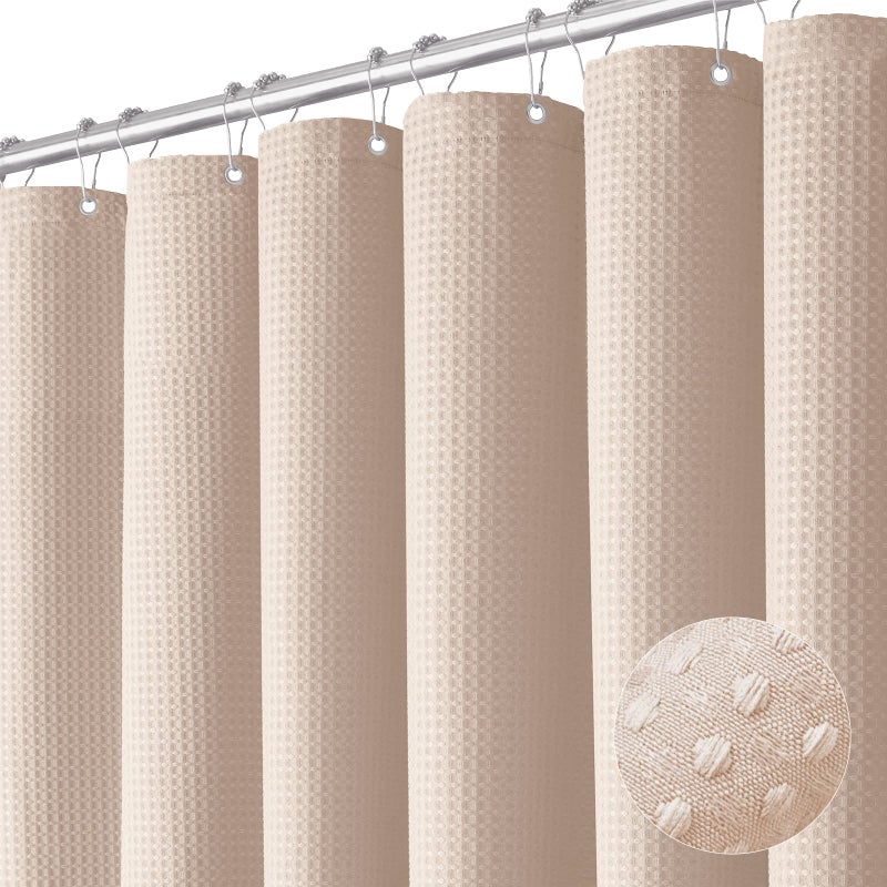 Dynamene Blush Pink Fabric Shower Curtain Waffle Weave Textured Heavy Duty Cloth Shower Curtains for Bathroom 256GSM Hotel Luxury Weighted Bath Curtain Set with 12 Hooks72x72 Blush Pink - Image 2