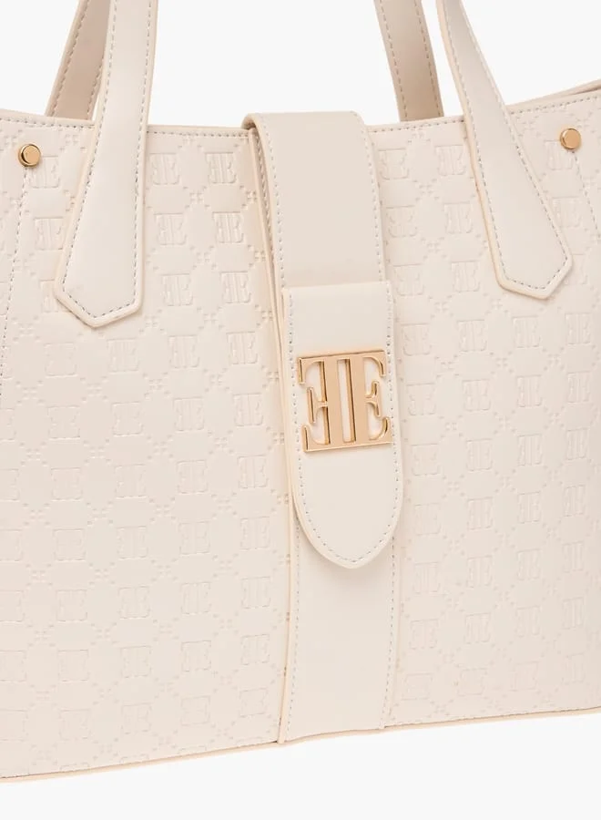 ELLE Womens Monogram Embossed Tote Bag With Zip Closure