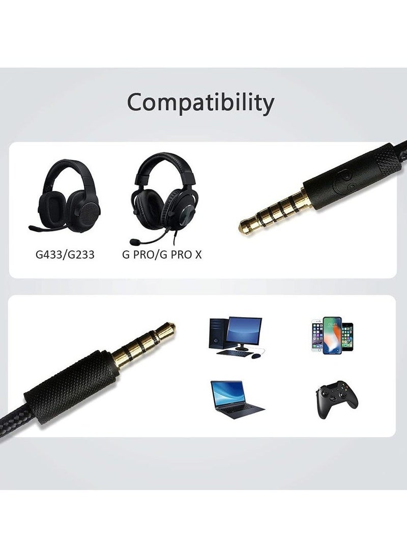 Replacement Audio Aux Cord Cable Compatible with Logitech Wired G Pro/G Pro X/G433/G233 Gaming Headset, G433 Cable Aux Cord Replacement with Inline Mic and Volume Control(6.5FT/2Meter, Black) - Image 2