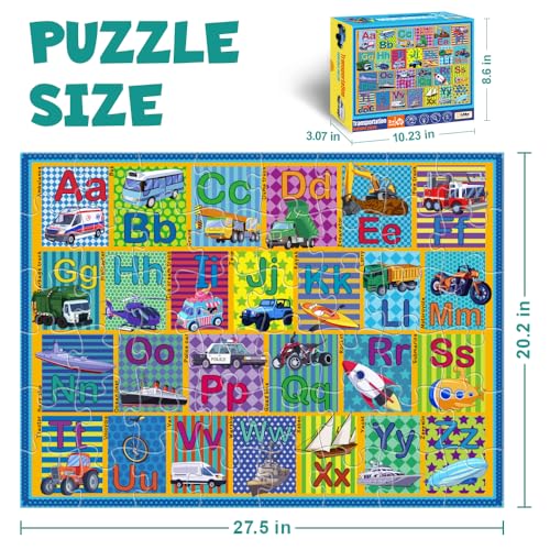 LithoConcepts Floor Puzzle for Kids48 Piece Transportation Letter AZ Alphabet PuzzleVivid of Cartoon Design Letter Games for PreschoolersLearn ABCs with Fun Interactive Educational Toy for Ages 3 - Image 5