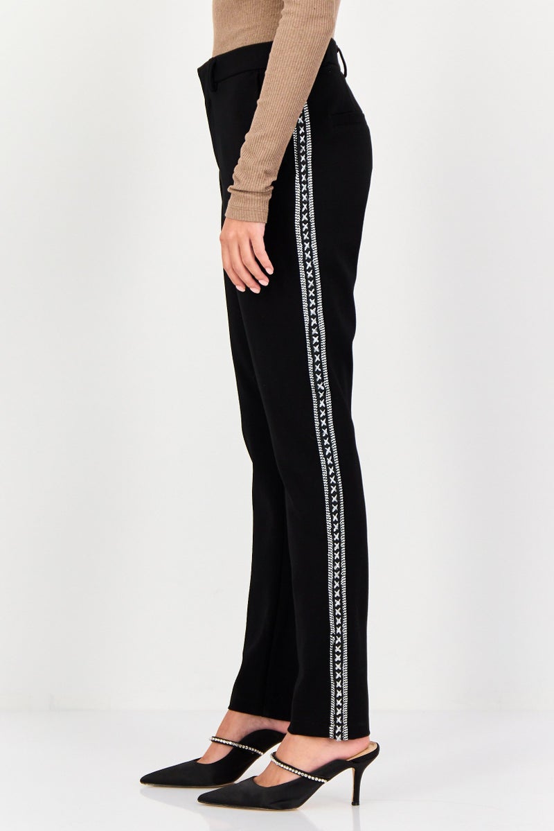 Reiko Women Cigarette Fit Textured Straight Leg Pants, Black - Image 2