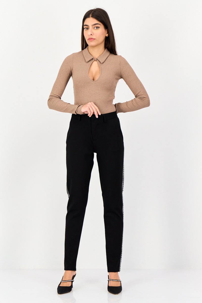 Reiko Women Cigarette Fit Textured Straight Leg Pants, Black - Image 4