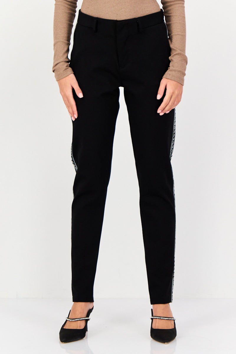 Reiko Women Cigarette Fit Textured Straight Leg Pants, Black - Image 1