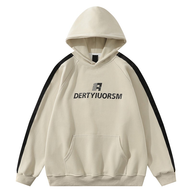Raglan sleeves mens wholesale hooded sweater mens autumn vintage retro distressed letter printed loose hoodie Khaki  - Image 1