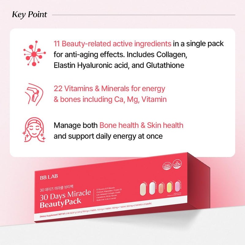 BB LAB 30 Days Miracle Beauty Allinone Pack Low Molecular Collagen Elastin Glutathione Ceramide Hyaluronic Acid Multivitamins  Minerals Calcium Magnesium Vitamin D - Image 3