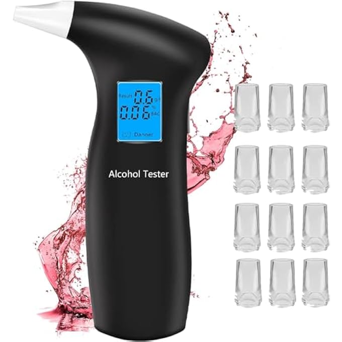rayihni Alcohol Tester, Police Accurate Alcohol Meter with 12 Mouthpieces, Professional Alcohol Tester with Digital LCD Screen - Image 1