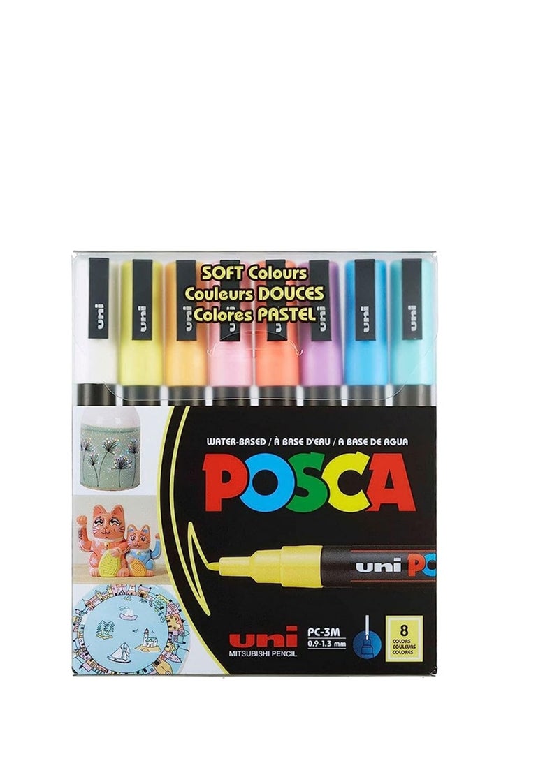 Posca PC-3M Soft Colours 8PCS 0.9-1.3MM