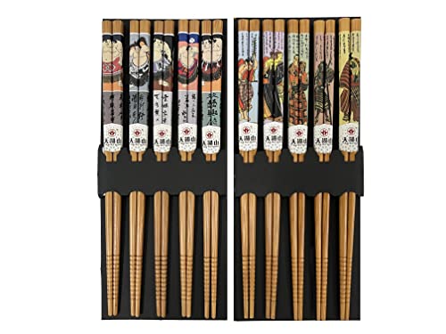 LANHUTHS 10 Pairs Reusable Bamboo Chopsticks, Samurai&Semo Pattern Natural Bamboo Wood Chopsticks, 8.8Inch/22.5cm Polybag packing by LANHUTHS - Image 3
