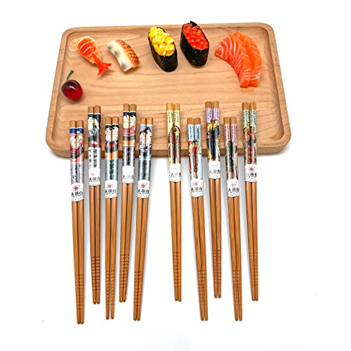 LANHUTHS 10 Pairs Reusable Bamboo Chopsticks, Samurai&Semo Pattern Natural Bamboo Wood Chopsticks, 8.8Inch/22.5cm Polybag packing by LANHUTHS - Image 5