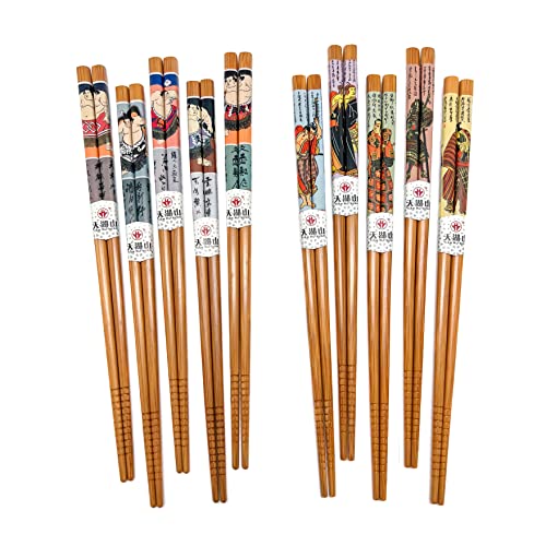 LANHUTHS 10 Pairs Reusable Bamboo Chopsticks, Samurai&Semo Pattern Natural Bamboo Wood Chopsticks, 8.8Inch/22.5cm Polybag packing by LANHUTHS - Image 1