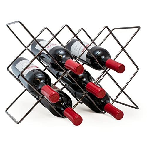 Mango Steam Elegant 10 Bottle Wine Rack Holder for Countertop and Fridge Storage - Gray Silver Metallic - Image 2